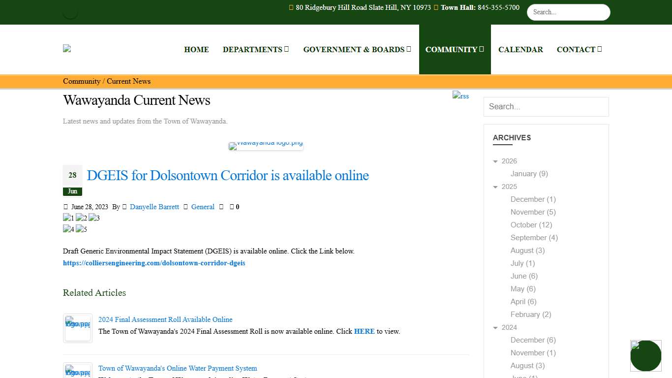 Wawayanda Current News DGEIS for Dolsontown Corridor is available online